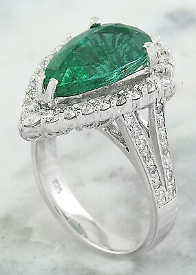 #ad Genuine Light Green Long Pear Shape Emerald amp; Bright White CZ Magnificent Ring $275.00