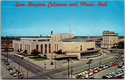 #ad Postcard HOUSTON TEXAS SAM HOUSTON COLISEUM and MUSIC HALL Houston Texas TX car $3.49