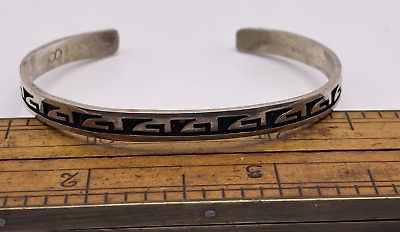 #ad Vintage Guy Josytewa Hopi Sterling Overlay native pattern Cuff Bracelet 755.24 $109.99