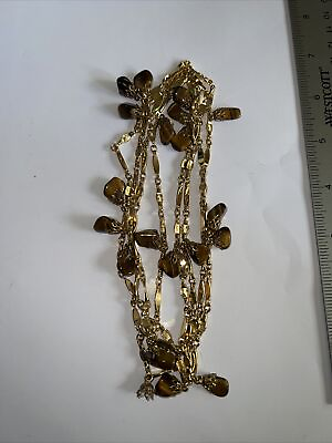 #ad gold tone Authentic Tigers eye Long stackable 52” necklace **1 Stone MISSING** $15.85