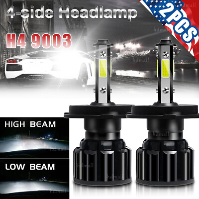 #ad 2PCS 4SIDE H4 9003 LED Headlight Bulbs Kit High Low Beam 6000K White lamps $14.99
