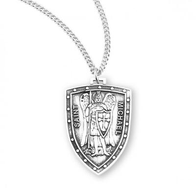 #ad Beautiful Sterling Silver Shield Medal Saint Michael Size 0.9in x 0.6in $69.99