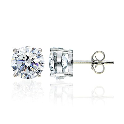 #ad 925 Silver 8mm Round Solitaire Stud Earrings created with AAA Zirconia $20.40
