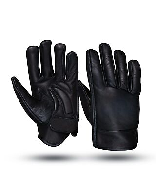 #ad Black Full Finger Leather Gel Padded Palm Gloves Motorcycle Biker Riding $30.15