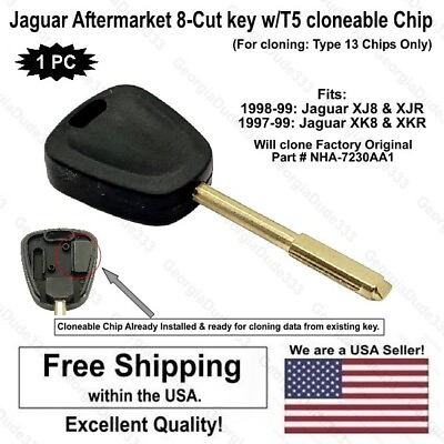 #ad Jaguar 8 Cut Tibbe Key Blank w Cloneable Chip Fits: 1997 99 XJ8 XJR XK8 XKR $14.95