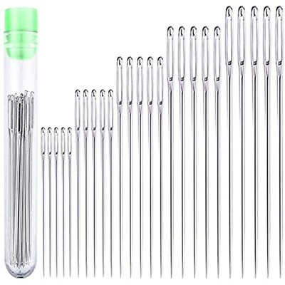 #ad 25 Eye Stitching Needles 5 Sizes Big Eye Hand Sewing Needles in Clear Stie $6.78