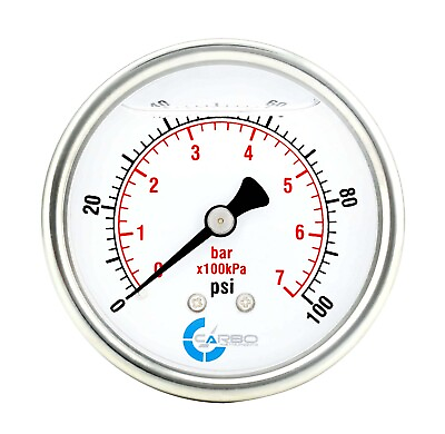 #ad 2.5quot; LIQUID FILLED PRESSURE GAUGE 0 100 PSI STAINLESS STEEL CASE BACK MOUNT $11.95