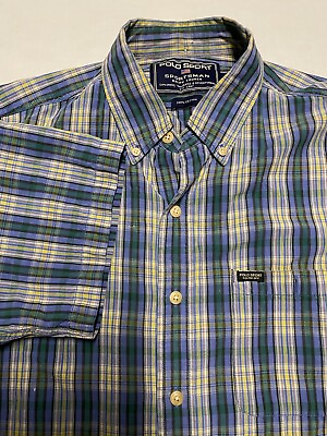 #ad VTG Polo Sport Ralph Lauren Sportsman Shirt Mens M Blue Plaid Short Sleeve $18.00