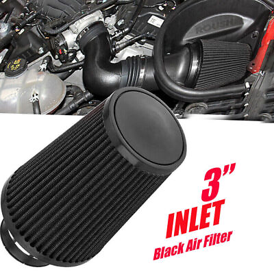 3quot; 76mm Inlet High Flow Cold Air Intake Cone Replacement Dry Air Filter Black $23.99
