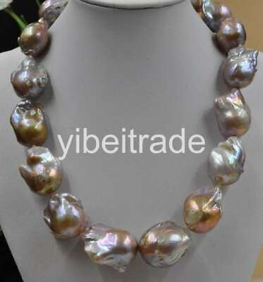 #ad GORGEOUS Natural Rare purple 25*30mm Baroque nucleated Pearl Necklace 18quot; $256.99