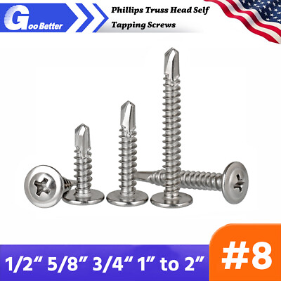 #ad #8 Phillips Truss Head Self Tapping Screws 410 Stainless Steel 1 2quot; 5 8quot; to 2quot; $6.47