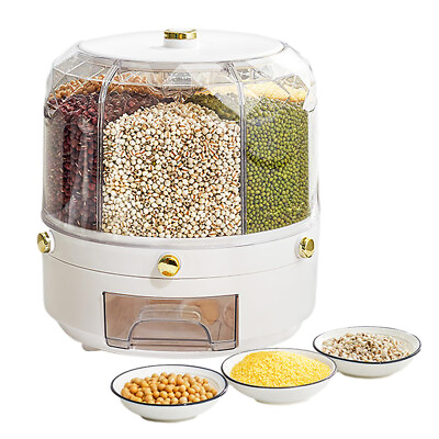 #ad Rotating 6 Grid Rice and Grain Dispenser13 lbs Large Dry Food Storage Container $36.09