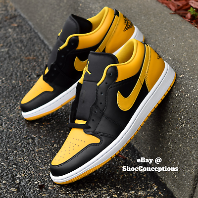 #ad Nike Air Jordan 1 Low Shoes Black Yellow Ochre White 553558 072 Men#x27;s Sizes NEW $99.46