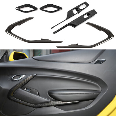 #ad 6pcs Interior Door Panel Cover Trim Bezels Kit For Chevt Camaro 17 Carbon Fiber $115.99