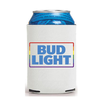 #ad White Bud Light Pride Cooler Fits 12 oz Aluminum Can Coozie Rainbow $5.99