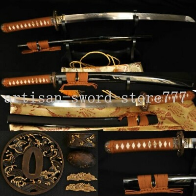 #ad 1095 Steel Clay Tempered Full Tang Blade JAPANESE Samurai Sword Wakizashi Sharp $305.04
