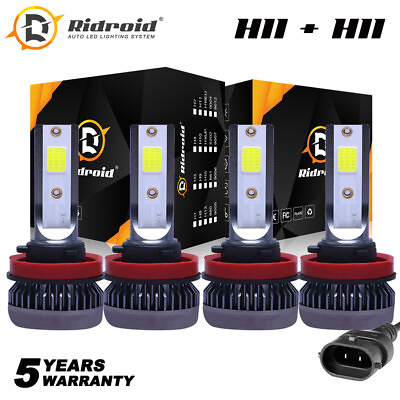 #ad H11 H9 High Low Beam Combo 240W 52000LM LED Headlight Bulbs Kit 6000K White $15.99