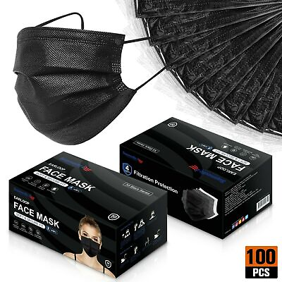 #ad #ad 100 50 PCS Black Protective 3 Layer Face Mask Respirator Disposable Masks BFE98% $14.99