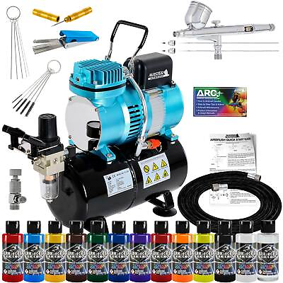 #ad Master Airbrush Air Compressor Kit 3 Tip Airbrush 12 Createx Wicked Paint Colors $302.99