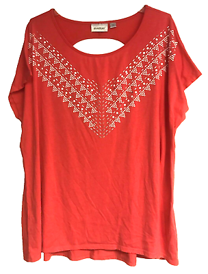 #ad Avenue Women Top 22 24 Tee Short Sleeve Pink Studded 3X Back Cut Out Stretch $8.99