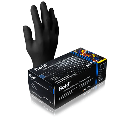 #ad 100 Black Nitrile Exam Gloves M Medium 5 Mil Aurelia Bold Disposable $14.99