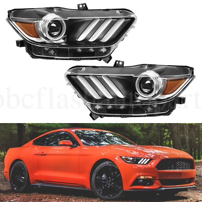 #ad Headlights Pair For 2015 2016 2017 Ford Mustang HID Xenon W LED DRL LHRH 15 17 $195.50