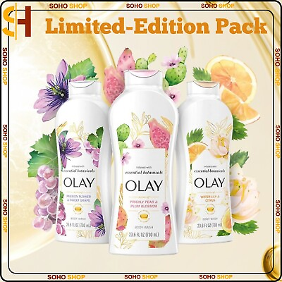 #ad Olay Essential Botanicals Body Wash Set Of 3 X 23.6 Fl Oz Limited Edition $23.99