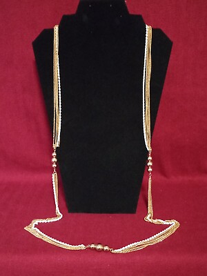 #ad 44quot; Costume Jewelry Chain Necklace Gold Tone and White w Ring Clasp $5.97