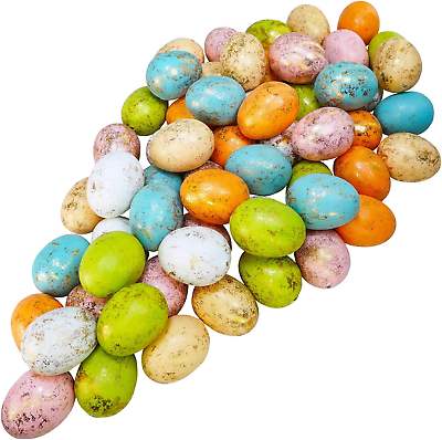 #ad 60 Pcs 6 Colors Foam Easter Eggs Pastel Easter Eggs Decorations Gold Leaf Easter $31.99