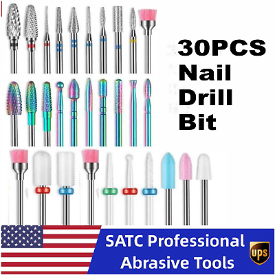 #ad 30PCS Nail Drill Bit Ceramic Diamond Cuticle Efile Carbide Remover for Nail Tool $17.49