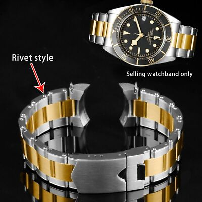 #ad 20 22mm Metal Watch Strap For TUDOR Steel Curved Rivet Chain Foldable Watchband $180.47