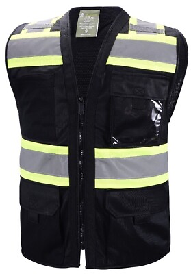 #ad Supervisor Black Two Tones Safety Vest ANSI ISEA Photo ID Pocket 802BK $14.99