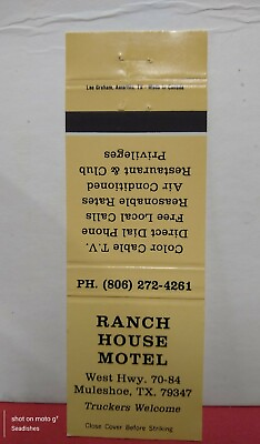 #ad Vintage Ranch House Motel Restaurant Club Muleshoe Texas TX Matchbook Cover $2.45