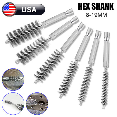 #ad 6 12pc For Power Drill Cylinder Bore Brush Set W 1 4quot; Hex Shank Stainless Steel $10.88