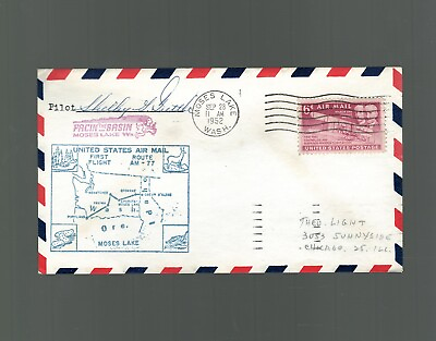 #ad US First Flight Cover West Coast Airlines Moses Lake Washington to Spokane 1952 $5.00