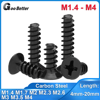 #ad M1.4 M4 Flat Point Tail Phillips Self Tapping Screws Countersunk Head Wood Black $1.65