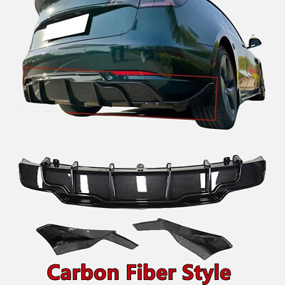 #ad 3X Rear Bumper Lip Diffuser Aprons Carbon Fiber Style Fits 17 22 Tesla Model 3 $110.00