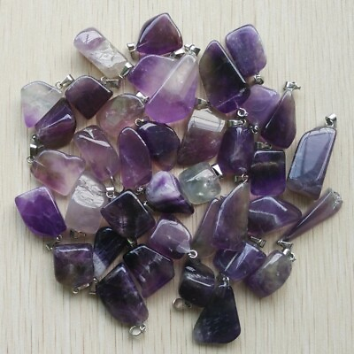 #ad Natural Irregular Stone Amethyst 50pcs Pendants Beads for DIY Jewelry Making $18.99