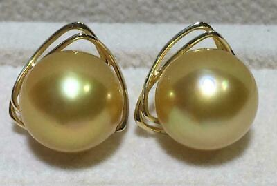 #ad Gorgeous AAA 9 10mm natural south sea gold round pearl stud earrings 18k Gold $269.99