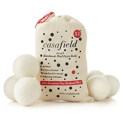 #ad 6 Wool Dryer Balls XL Organic New Zealand Wool Natural Laundry Fabric Softener $13.99