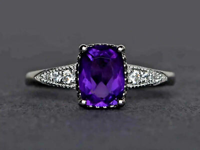 #ad Natural Amethyst Ring Purple Amethyst Engagement Ring Cushion Cut Gemstone Ring $108.50