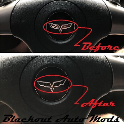 #ad C6 Corvette Steering Wheel Flag Emblem Decal Blackout Carbon Fiber 2006 2013 $4.95