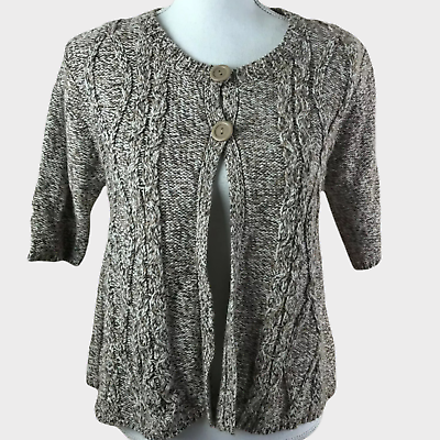 #ad Currants Size M Womens 2 Button Knit Top Sweater Cardigan Short Sleeve Cable $17.00