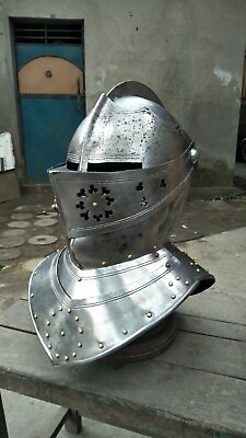 #ad Medieval Knight Old Metal Tournament Close Armor Helmet $185.60