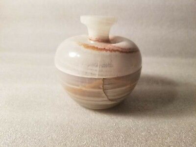 #ad Alabaster Small Trinket Dish with Lid And Lined Inside Vintage $12.99