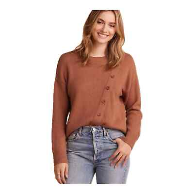#ad Summersalt Luxe Wool Cashmere Blend Button Crewneck Sweater Brown Praline Large $79.00