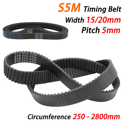 #ad 15 20mm Width S5M Rubber Timing Belt Closed Loop 250 2800mm For Pulley CNC 3D $4.63