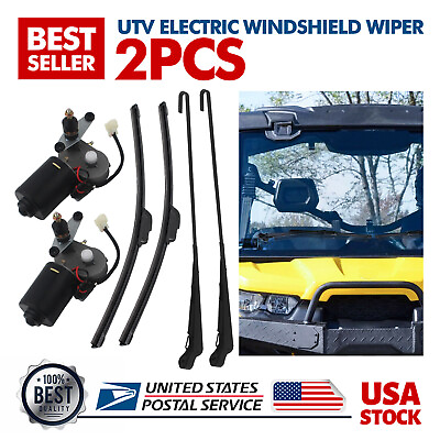 #ad New UTV 12V Electric Windshield Wiper Motor Kit for Polaris RZR for Kawasaki 2PC $45.99