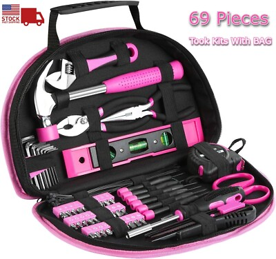 #ad 69 Piece Home Tool Set General Basic Household Repairing Tool Kit w Bag $23.85