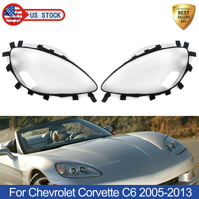 #ad For Corvette C6 2005 2013 Clear Headlight Lens Cover Headlamp Shell with Gaskets $71.99